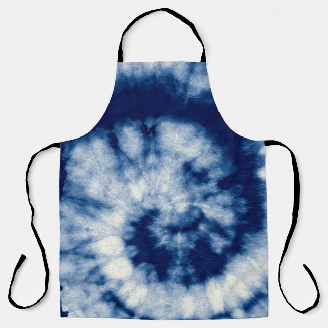 Indigo Round. Bohemian Tie Dye. Blue Roll Psychede Apron (Front)