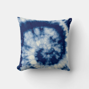 Indigo Round. Bohemian Tie Dye. Blue Roll Psychede Cushion
