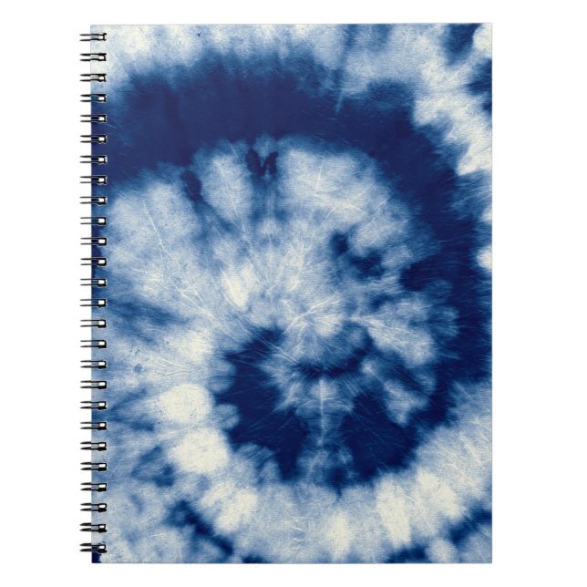 Indigo Round. Bohemian Tie Dye. Blue Roll Psychede Notebook (Front)
