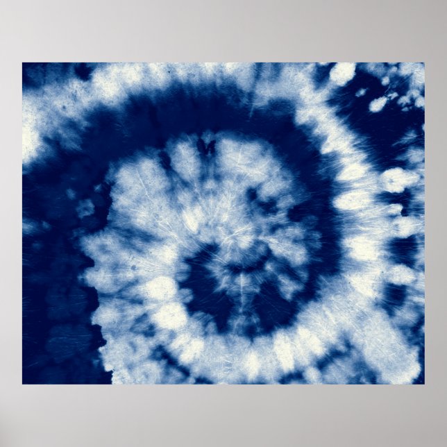 Indigo Round. Bohemian Tie Dye. Blue Roll Psychede Poster (Front)