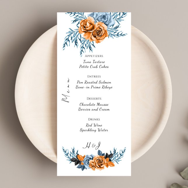 Indigo Rust Boho Floral Watercolor Wedding Menu (Creator Uploaded)