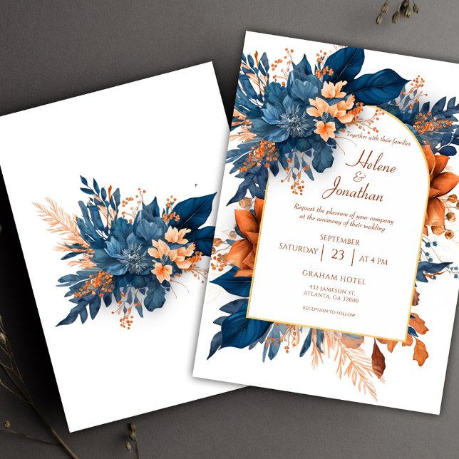 Indigo Rust Boho Watercolor Modern Elegant Wedding Invitation (Indigo Rust Boho Watercolor Modern Elegant Wedding Invitation)