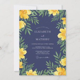 Indigo Saffron Leafy Wedding Invitation