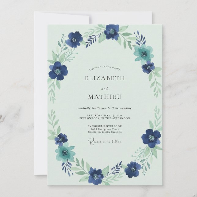 Indigo Sapphire Petal Wedding Invitation (Front)