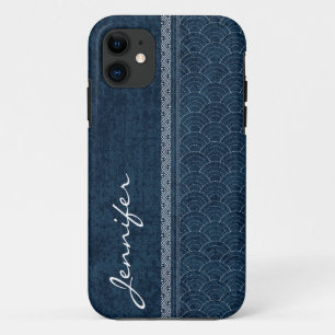 Indigo Sashiko Pattern Japanese Embroidery Name Case-Mate iPhone Case