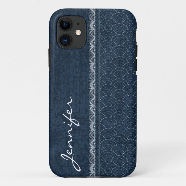 Indigo Sashiko Pattern Japanese Embroidery Name Case-Mate iPhone Case (Back)