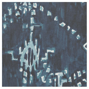 Indigo Satellite Ikat Tribal Watercolor Fabric