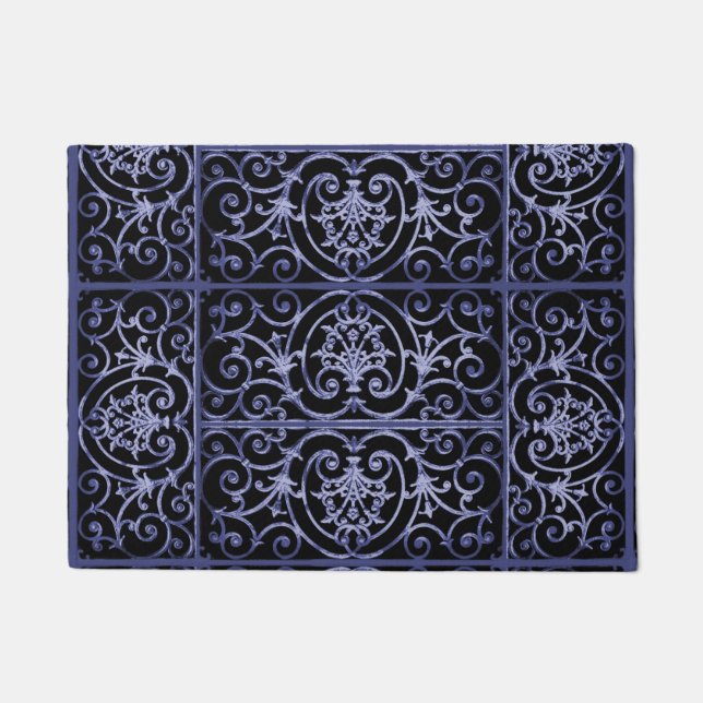 Indigo scrollwork pattern doormat (Front)