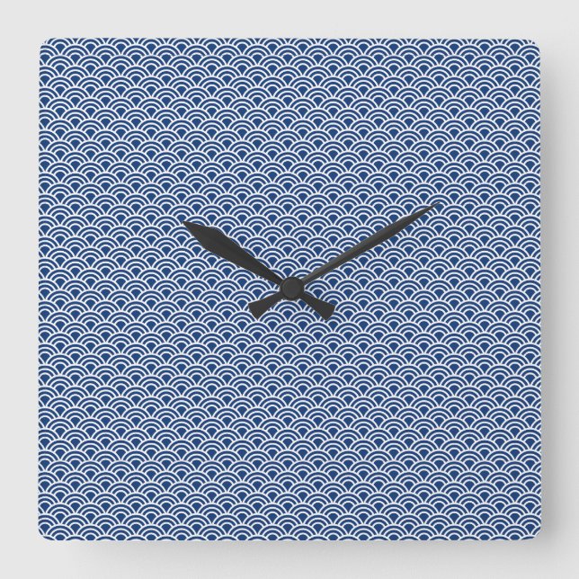 Indigo Seigaiha pattern Square Wall Clock (Front)