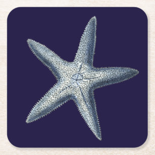 Indigo Shells IV Square Paper Coaster