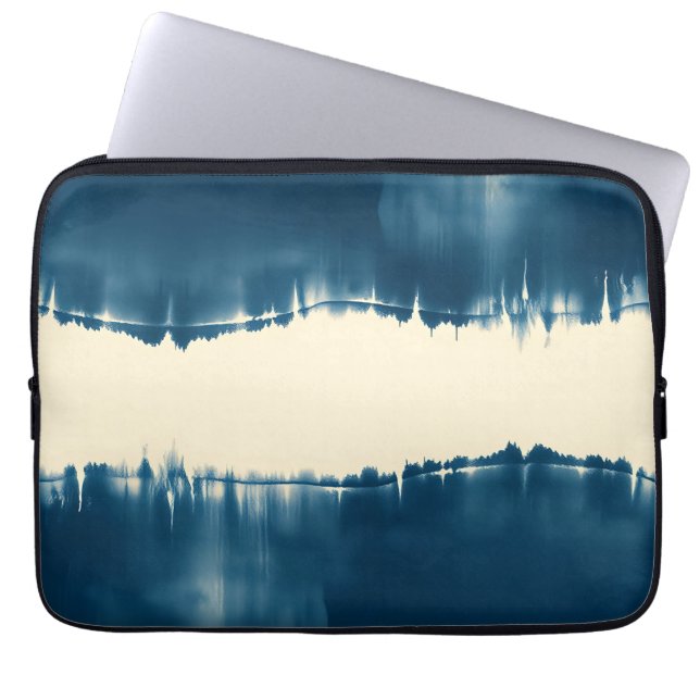Indigo Shibori Abstract Modern Horizontal Laptop Sleeve (Front)