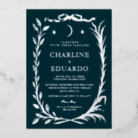Indigo Silver Ivy Ornament Wedding Invitation