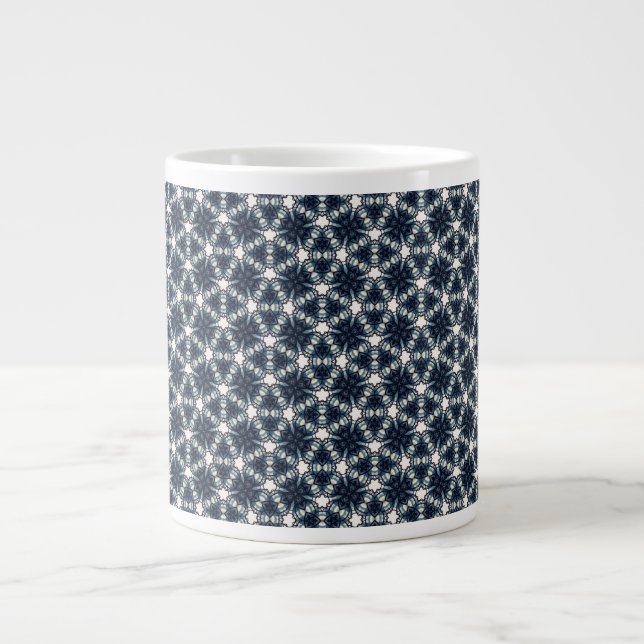 Indigo Snowflower Lattice Large Coffee Mug (Front)