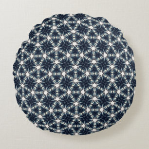 Indigo Snowflower Lattice Round Cushion