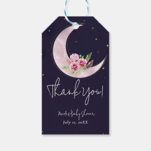 Indigo Star Fall Pink Floral Moon Baby Shower Gift Tags