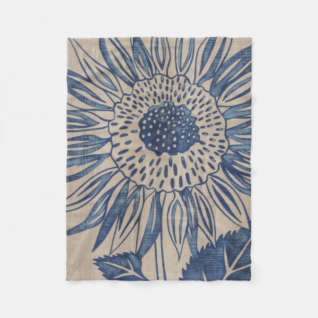 Indigo Sunflower Fleece Blanket (Front)