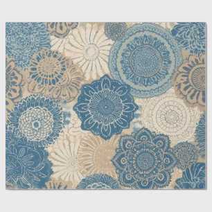 Indigo Tan Boho Floral Wrapping Paper