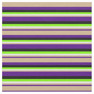 Indigo, Tan, Light Cyan, Green & Black Lines Fabric