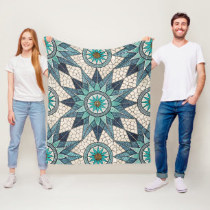 Indigo Teal Compass Mosaic – Stained Glass Fleece Blanket