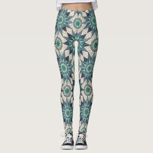 Indigo Teal Compass Mosaic – Stained Glass Leggings
