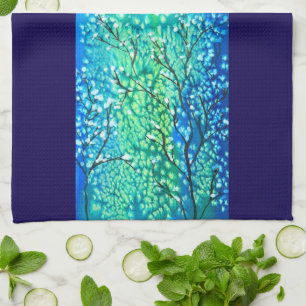 Indigo & Teal Winter Branches Watercolor Tea Towel