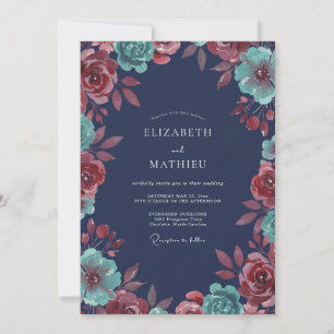 Indigo Terracotta Watercolor Wedding Invitation