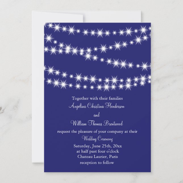 Indigo Twinkle Lights Wedding Invitation (Front)