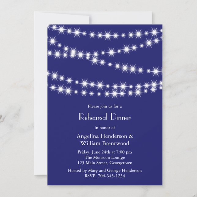 Indigo Twinkle Rehearsal Dinner Invitation (Front)