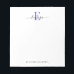 Indigo Typography Monogram Logo Branding Notepad<br><div class="desc">Part of our indigo monogram collection, this notepad features your monogram initial and first name as your ready-made logo. Your full name appears in elegant sans serif typography below. It's easy to replace the sample text with your own information on the personalisation template.</div>