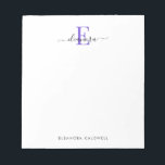 Indigo Typography Monogram Logo Branding Notepad<br><div class="desc">Part of our indigo monogram collection,  this notepad features your monogram initial and first name as your ready-made logo. Your full name appears in elegant sans serif typography below. It's easy to replace the sample text with your own information on the personalisation template.</div>