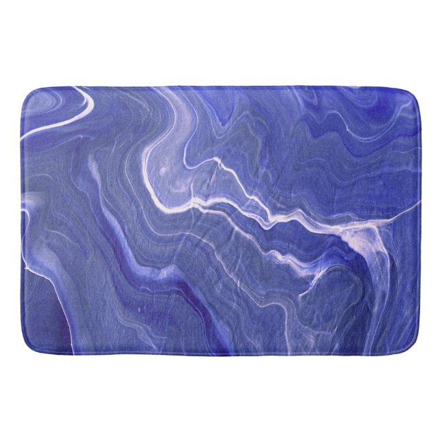 Indigo Very Peri Violet Agate Marble Abstraction Bath Mat (Front)