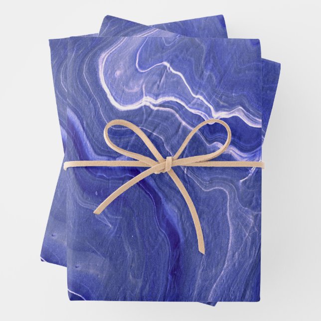 Indigo Very Peri Violet Agate Marble Abstraction  Wrapping Paper Sheet (In situ)