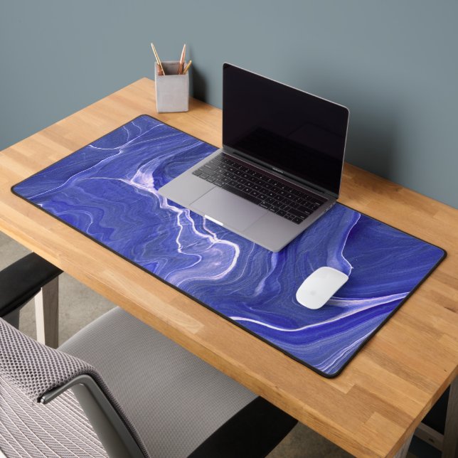 Indigo Violet Agate Marble Abstraction Desk Mat (Office 2)