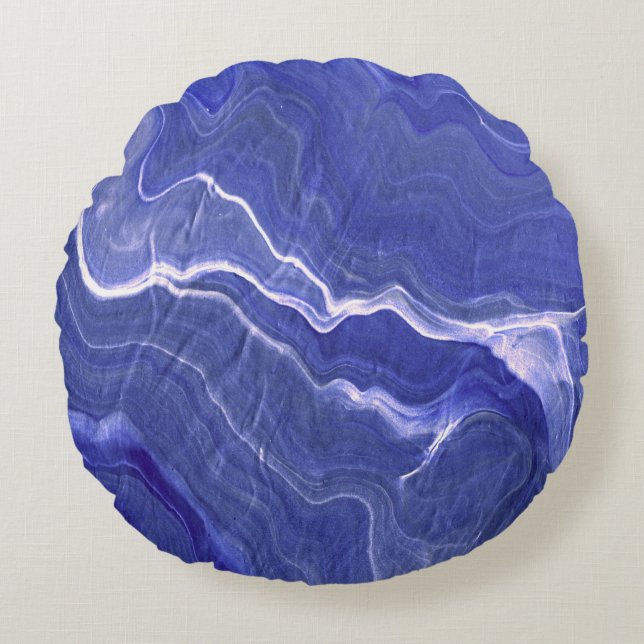 Indigo Violet Agate Marble Abstraction Round Cushion (Front)