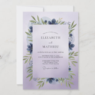 Indigo Violet Leafy Wedding Invitation