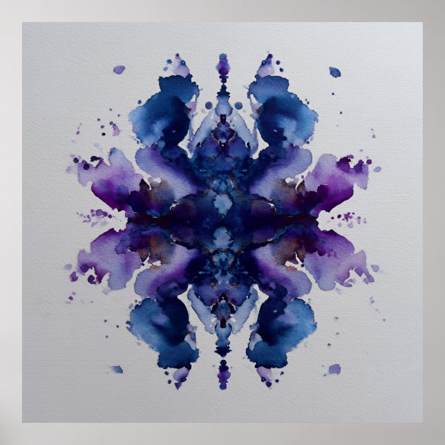 Indigo Violet Symmetrical Watercolor Mandala Poster (Front)