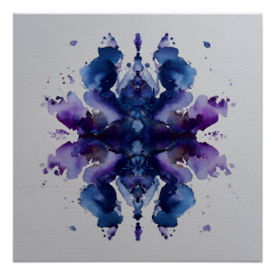 Indigo Violet Symmetrical Watercolor Mandala Poster