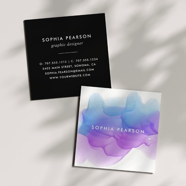 Indigo Watercolor Blot Square Business Card (Creator Uploaded)