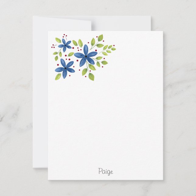 Indigo Watercolor Bouquet Card (Front)