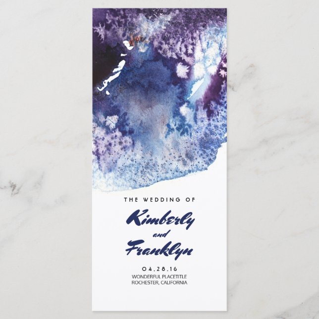 Indigo Watercolor Crystals Modern Wedding Programs Programme (Front)