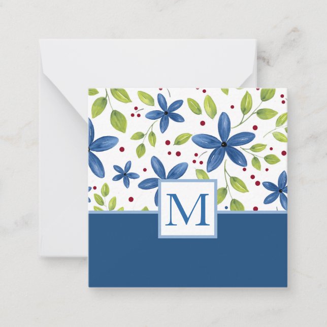 Indigo Watercolor Floral Bouquet Pattern Card (Front)