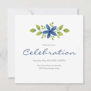 Indigo Watercolor Floral Swag 2 Invitation