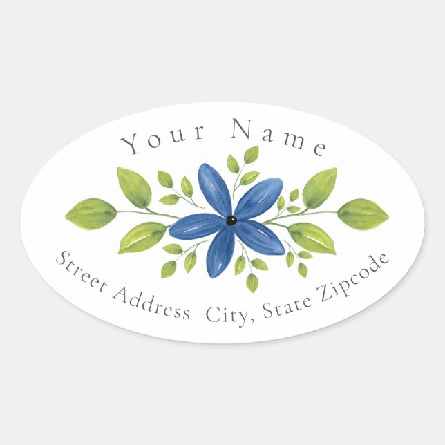 Indigo Watercolor Floral Swag 2 Label (Front)