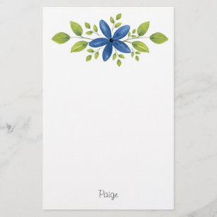 Indigo Watercolor Floral Swag 2 Stationery