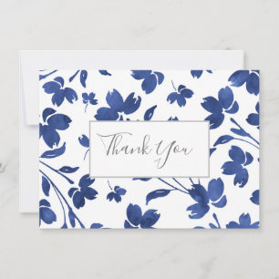 Indigo Watercolor Flower Stems Thank You Card