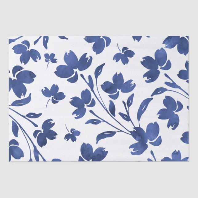 Indigo Watercolor Flower Stems  Tissue Paper (Front)