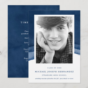 Indigo Watercolor Graduation Photo Announcement