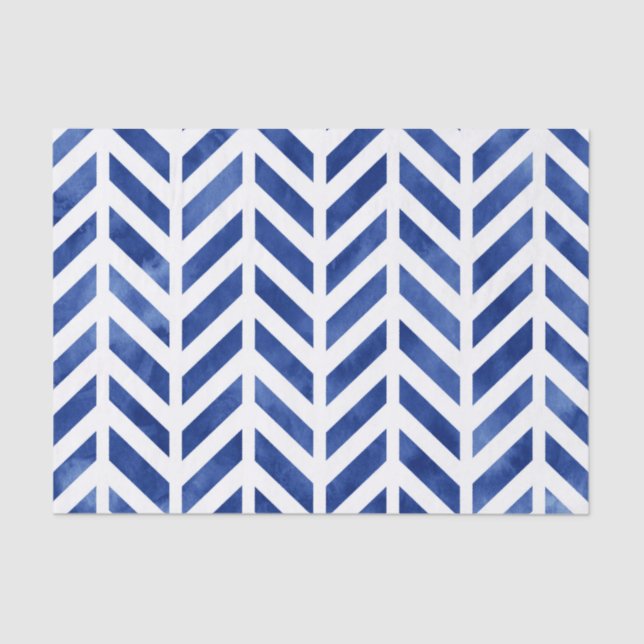 Indigo Watercolor Herringbone Tissue Paper (Front)