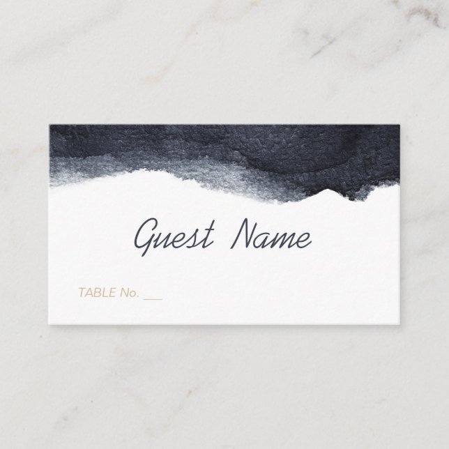 Indigo watercolor modern simple wedding place card (Front)