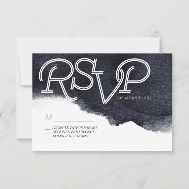 Indigo watercolor modern simple wedding RSVP (Front)